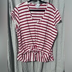 Liz Claiborne Stripe Red and White Tie Front Blouse Size XXL